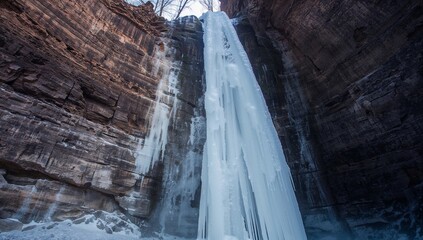 Frozen Cascade A Study in Texture, Light and Shadow in a Winter Landscape.
