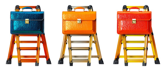 Colorful Briefcases on Ladders Representing Career Planning Tools for Business