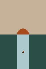 Minimalist ocean boat sunset wall art decor