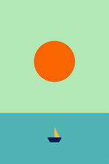 Minimalist ocean boat sunset wall art decor