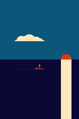 Minimalist ocean boat sunset wall art decor