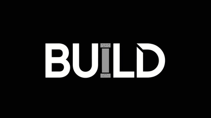 Obraz premium Bold typographic design spelling BUILD with a unique industrial element for the letter I