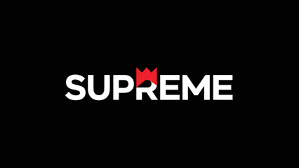 Bold White Text "SUPREME" With Red Crown Symbol On Black Background