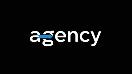 Bold white typography spelling Agency with a striking blue arrow integrated seamlessly into the word © goeng_art