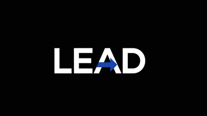Bold white text 'LEAD' with a blue arrow signifying direction and progress on black