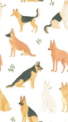 Obraz premium Seamless watercolor pattern of german shepherd dogs.