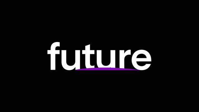 Bold white word future with a vibrant purple underline on a black background