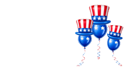Three uncle sam balloon characters patriotic usa party composition with copy space isolated