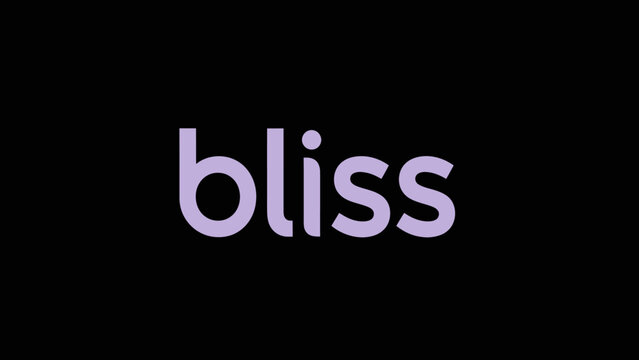 Minimalist light purple word bliss in lowercase on a solid black background
