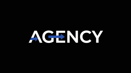 Modern abstract typography showcasing the word agency with a stylized blue arrow integrated