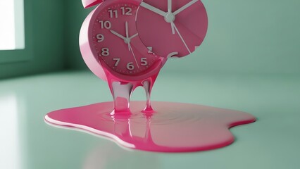 Melting clock with pink liquid on surface