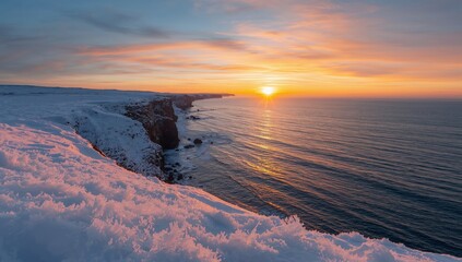 Golden Horizon, Frozen Edge. A Convergence of Fire and Ice in Abstract Landscape.