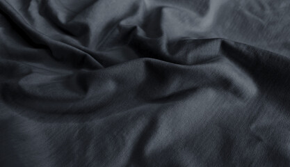 Fototapeta premium Dark columbia blue gray fabric background with wavy folds Minimal natural cotton textile surface. Calm, elegant photo. Luxury branding, fashion mockups, skincare visuals, clean design. Knitwear