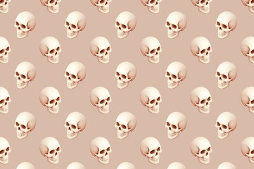 3D skull pattern on blush pink background, repeating anatomical bone design for Halloween, gothic, or medical illustration