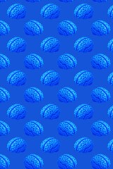 3D blue brain pattern on vibrant background, repeating anatomical neuroscience illustration for medical education concept