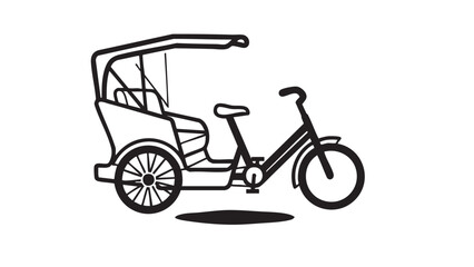 Fototapeta premium A black and white illustration of a rickshaw parked on a plain white background from a side viewpoint