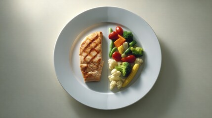 Healthy dinner plate split half with protein and vegetable minimal style
