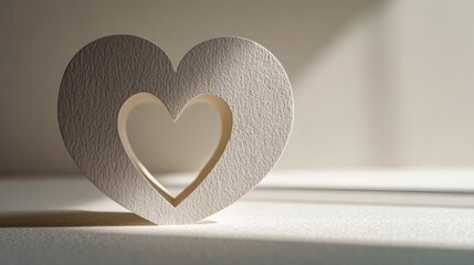 Paper heart sculpture in soft sunlight for love support and care concept