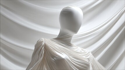Abstract mannequin wrapped in flowing fabric for surreal art concept