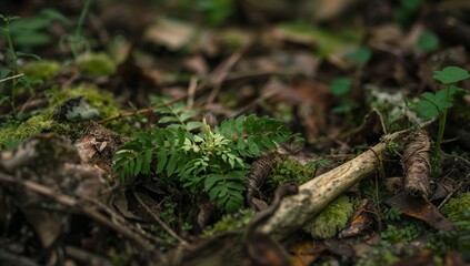 Verdant Flourish Beneath Shadowed Canopy, Textural Undertones of the Earth.