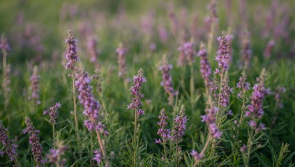 Violet Blooms Amidst Verdant Hues, A Study in Floral Arrangement and Soft Lighting.