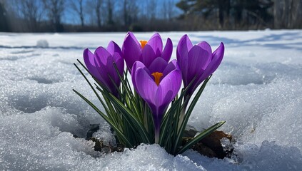 Violet Blossoms in Winters Embrace. A Study of Contrast and Floral Symmetry.