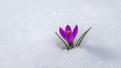 Violet Petals in Winters Embrace, A Study in Contrasting Textures and Colors.