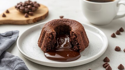 Warm Chocolate Dessert with Molten Center, Served with a Cup of Coffee.