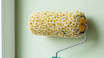 Paint roller covered in daisy flowers