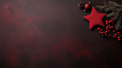 Christmas Star and Christmas Wreath on Plain Background