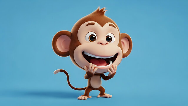 Monkey Cheerful on Blue Background