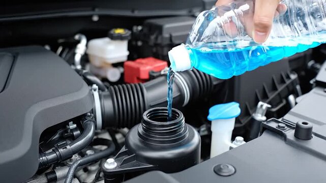 Vehicle engine maintenance filling coolant liquid