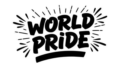 Bold Black World Pride Text Design with Energetic Rays
