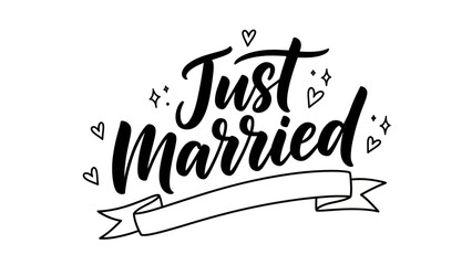 Elegant calligraphic 'Just Married' message celebrating new beginnings and marital bliss
