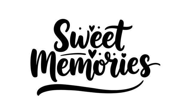 Elegant calligraphy spelling sweet memories with decorative heart accents