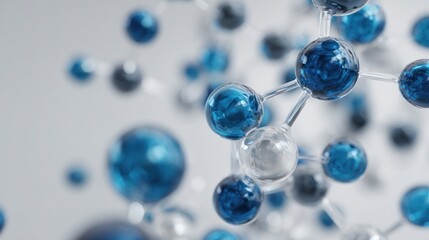 Abstract representation of molecules in blue and silver, innovation concept