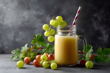 Fototapeta premium Gooseberry smoothie in vintage mason jar for a refreshing and nostalgic beverage