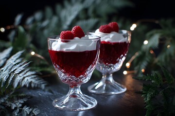 Red velvet mousse in crystal dessert glasses for a luxurious treat