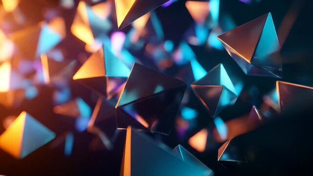 Abstract 3D rendering of geometric shapes with vibrant and colorful lighting effects.