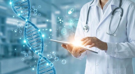 Healthcare Professional Analyzing DNA Structure with Advanced Digital Technology