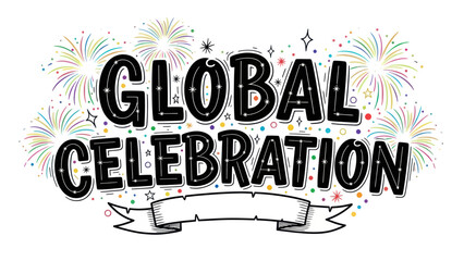 Festive global celebration design with fireworks and confetti
