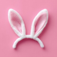 Plush bunny ears headband, pink inner lining, on a solid pink background
