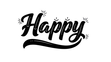 Joyful script typography proclaiming happiness with cute smiling faces incorporated
