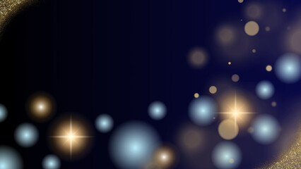 Blue Black and Gold bokeh abstract glitter background.