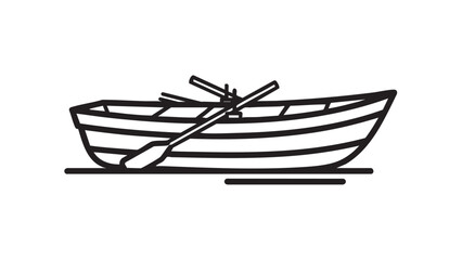 Simple black line illustration of a boat with oars on calm water viewed from the side