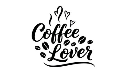 Obraz premium Stylish script typography declaring passion for coffee with decorative beans and hearts