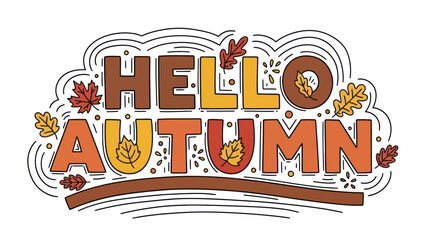 Vibrant autumnal greeting illustration with colorful foliage and playful lettering for seasonal