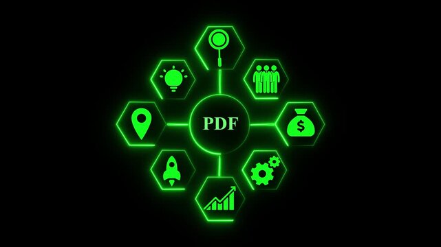 business pdf concept animation on abstract technology background representing digital documents and online workflow