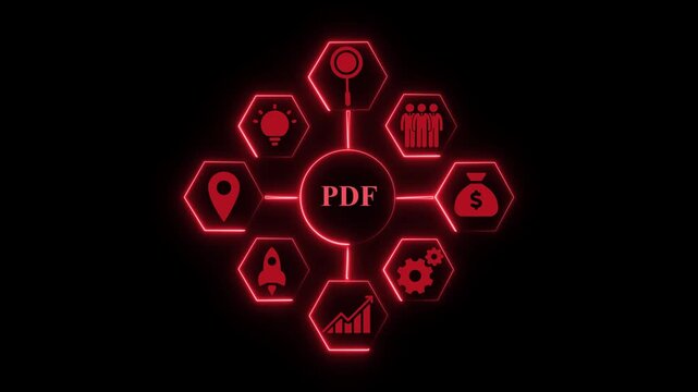 business pdf concept animation on abstract technology background representing digital documents and online workflow