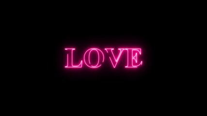 glowing neon love word icon on dark background for romantic design typography and decorative animation